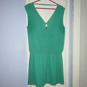 Fun, Short, Jade Dress with Gold Accented Buttons